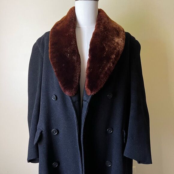 Vintage 1940s Simpson Piccadilly Wool Coat Double Breasted Faux Fur Shawl Collar - Picture 11 of 14